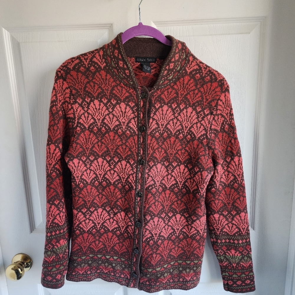 Nomadic Traders Red and Brown Patterned Wool Cardigan